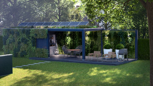 Tuinkantoor van lokaal afvalplastic